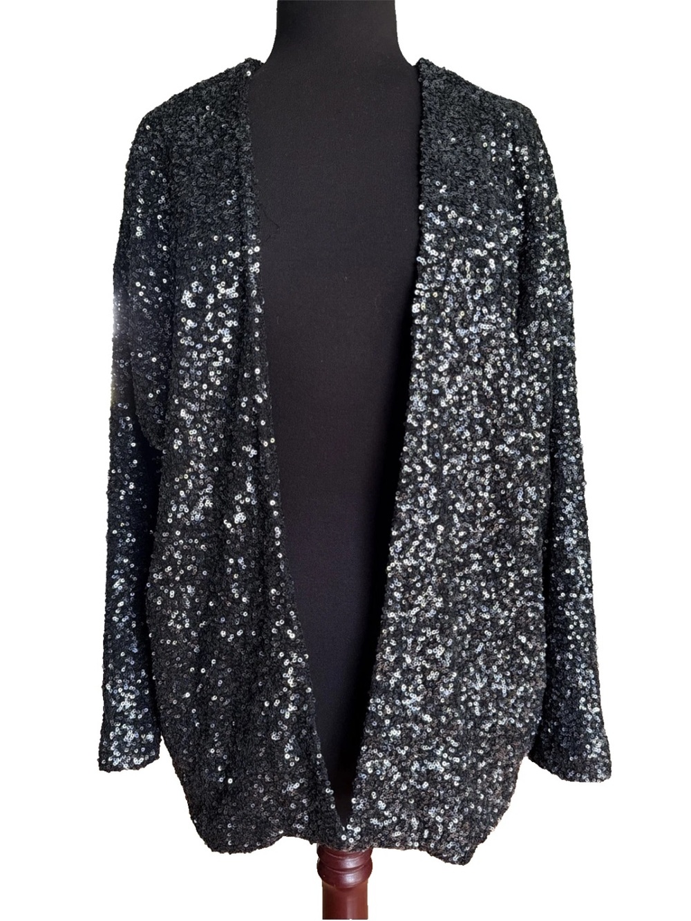 GAP Sequin Kimono Jacket Size Large Gunmetal Open-Front Party Sparkly Fun